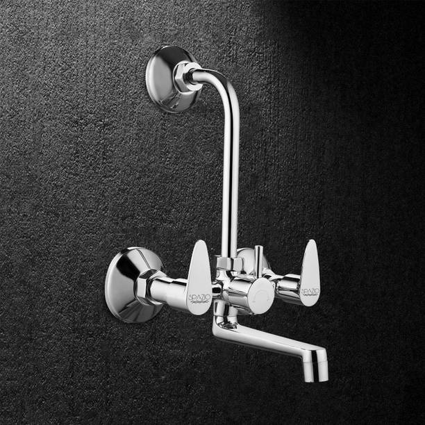 Spazio Vignette Series Brass 2 In 1 Wall Mixer With L Bend/Wall Mixer For Bathroom/Hot & Cold Water Control Tap For Shower & Spout/Rust-Proof, Chrome Finish Wall Mixer Faucet