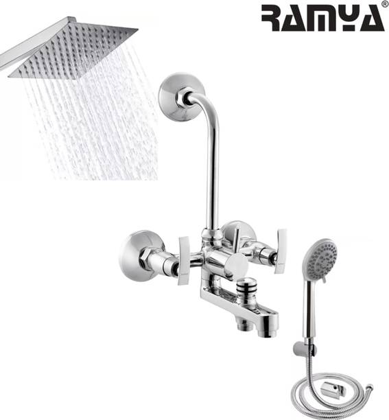 Ramya Passion 3in1 Wall Mixer 8x8 Shower 15inch Arm 5 Gear Hand Shower Full Set For Bathroom Tap Mixer Faucet