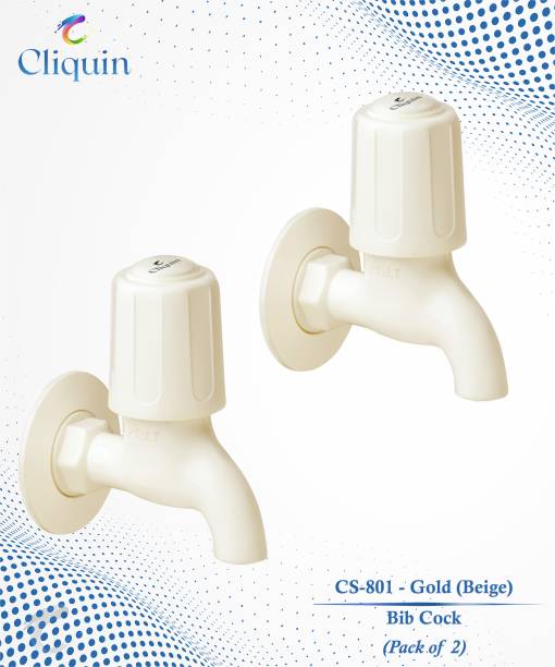 Cliquin CS-801 - Gold (Beige) - BC-2 Nos Ptmt Bib Cock with Wall Flange (Pack of 2) Bib Tap Faucet