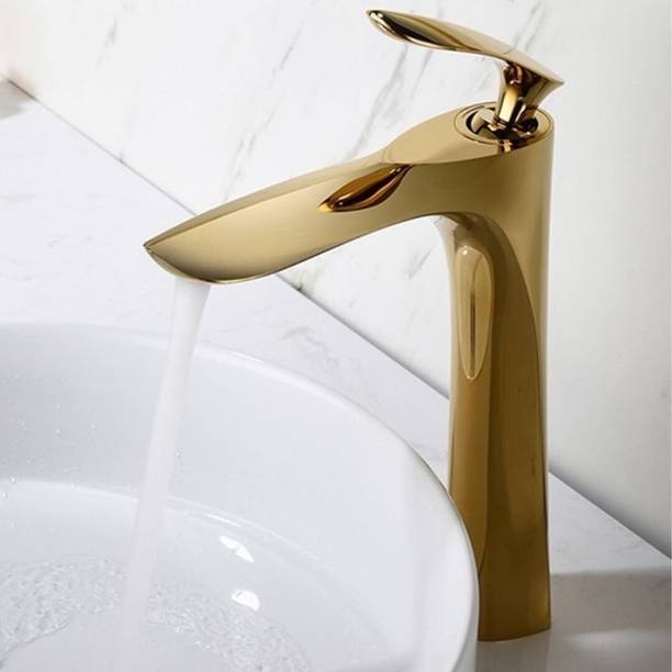 FLOWLET by FLOWLET Wash Basin Tap | tap for wash Basin | Single Lever Pillar tap for wash Basin Stainless Steel Hot & Cold Single Lever Faucet - 12 Inch Height (Gold) Basin Mixer Faucet