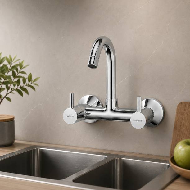Hindware Flora Hot & Cold Sink Mixer for Kitchen | Swivel Spout | Wall Mount Installation Made of Brass Mirror-like Chrome Polish Finish Rust Resistant Kitchen Mixer Faucet