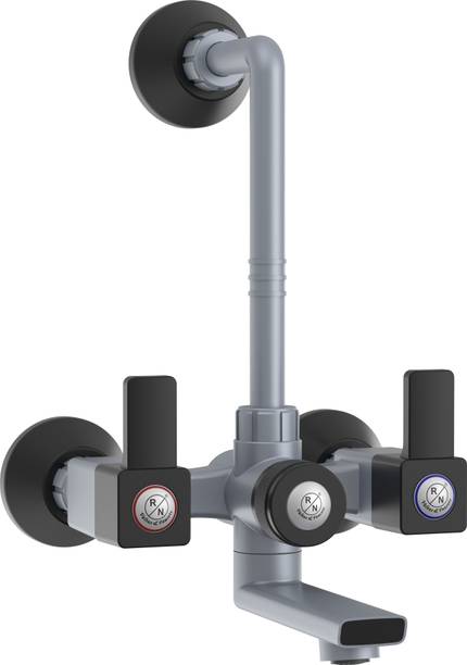 R. N. PTMT Superior Plastic 3 in 1 L-Bend Wall Mixer Tap for Bathroom For Hot & Cold Provision to Connect Overhead Shower (Metallic-Grey-Black-Dual)_RNVIR09B19 Wall Mixer Faucet