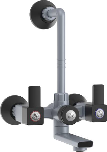R. N. PTMT Superior Plastic 3 in 1 L-Bend Wall Mixer Tap for Bathroom For Hot & Cold Provision to Connect Overhead Shower (Metallic-Grey-Black-Dual)_RNVIR09B19 Wall Mixer Faucet