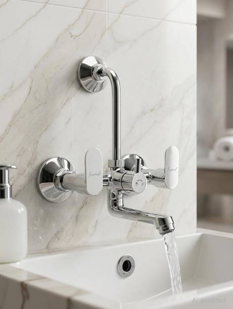 KAMAL Wall Mixer Opal Eco | Fully Brass | With Provision for overhead shower connection and 165mm long bend pipe) | Easy to use click fitting Wall Mixer Faucet