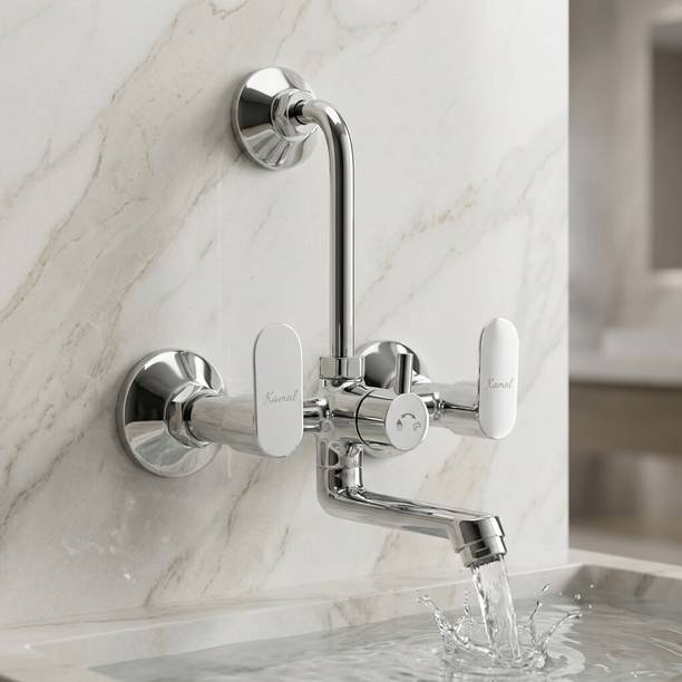 KAMAL Wall Mixer Opal Eco | Fully Brass | With Provision for overhead shower connection and 165mm long bend pipe) | Easy to use click fitting Wall Mixer Faucet