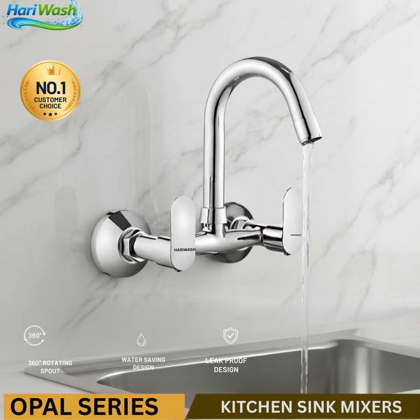 Hariwash OPALL(Sink Mixer) Brass Tap With Hot & Cold Water Feature (Silver) Kitchen Mixer, Wall Mixer Faucet
