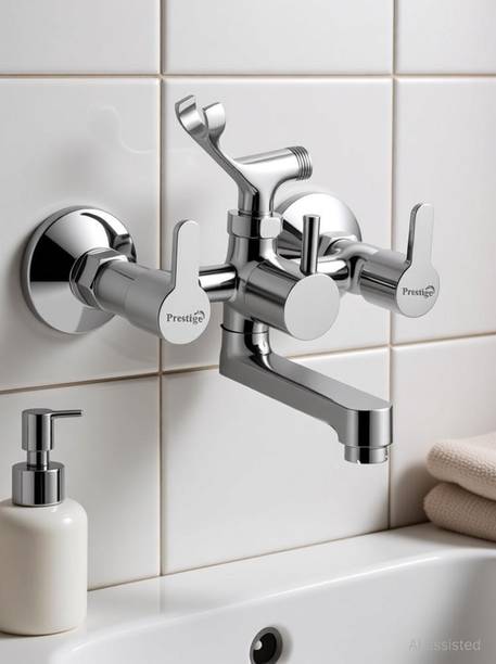 Prestige Fusion Series Telephonic Wall Mixer with Crutch, Chrome Brass Tap Wall Mixer Faucet