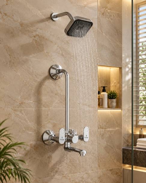 Prestige Prime Full Brass Wall Mixer With L Bend With 4inch Garnet shower with 9inch arm Wall Mixer Faucet