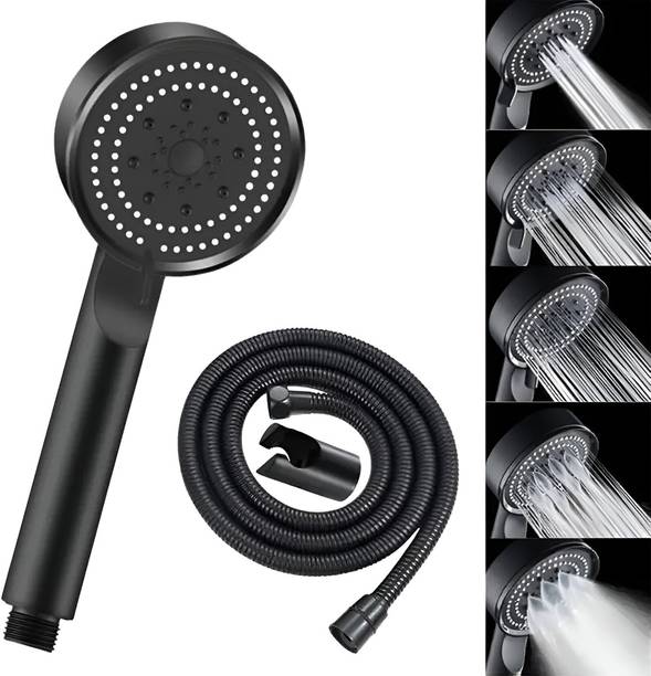 Spazio ABS High Pressure Multi Function HS-2 Black Hand Shower Set / Shower Head With 1.5 Meter Black Tube & Wall Hook (Set of 1) For Bathroom / Mixer Faucet