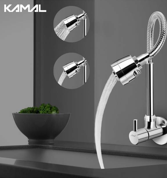 KAMAL Sink Spray Dixy - Wall Mounted | Heavy Brass Body & Knob | SS304 Rust Resistant Flexible Spout | Dual Flow Sink Tap Faucet