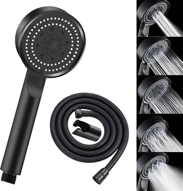Spazio ABS High Pressure Multi Flow HS-2 Black Hand Shower Set With 1.5 Mtr Tube & Hook Shower Head