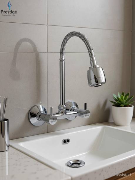Prestige Turbo Brass Sink with Dual Flow Flexible Swivel Spout, Wall Mixer Faucet