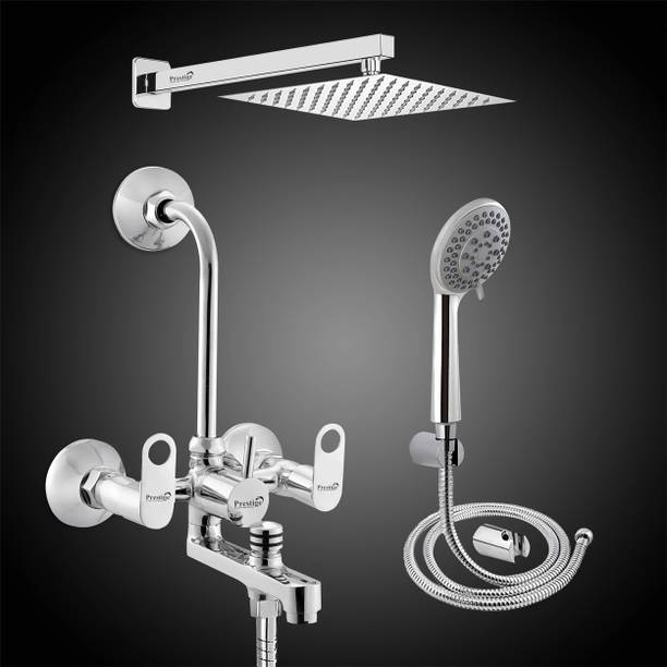 Prestige With C-2 (5 Gear) Adjustable Hand shower with 1.5mtr ss tube and wall hook (Prime Brass 3 in 1 Wall mixer and 6inch stainless steel shower) Mixer Faucet