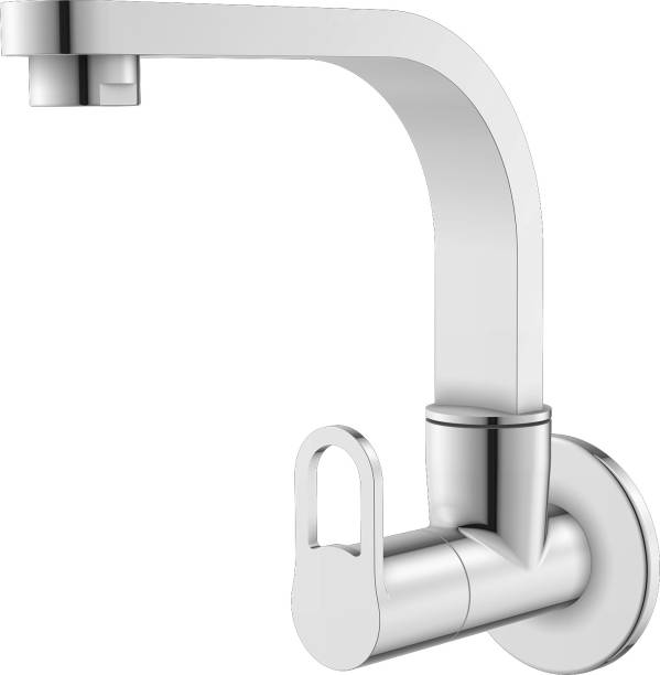 DULCET Kitchen Sink Cock Brass Squre Type Wall Mounted Sink Cock/Tap with Moveble Spout 360 Degree Rotating/Moving Chrome Finish Use for Wash Basin/Home(Sky)(Sk110-09) Bib Tap Faucet
