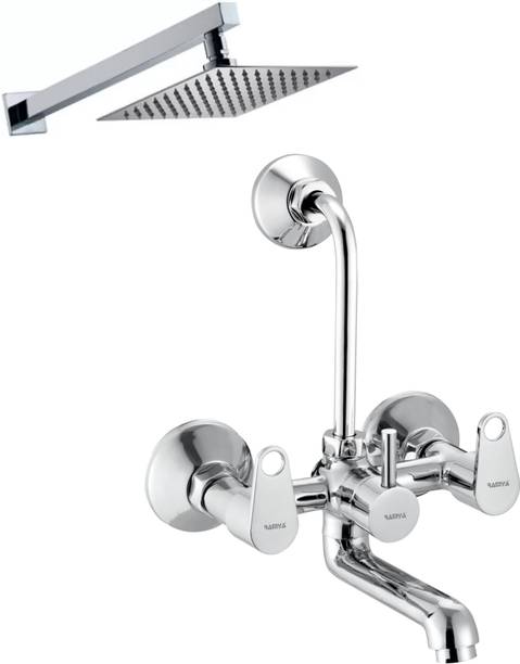 Ramya Rambo Wall Mixer With L Band & 8x8 Shower Head 15inch Arm For Bathroom Tap Wall Mixer Faucet