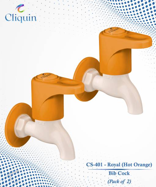Cliquin CS-401 - Royal (Hot Orange) - BC-2 Nos Ptmt Bib Cock with Wall Flange (Pack of 2) Bib Tap Faucet