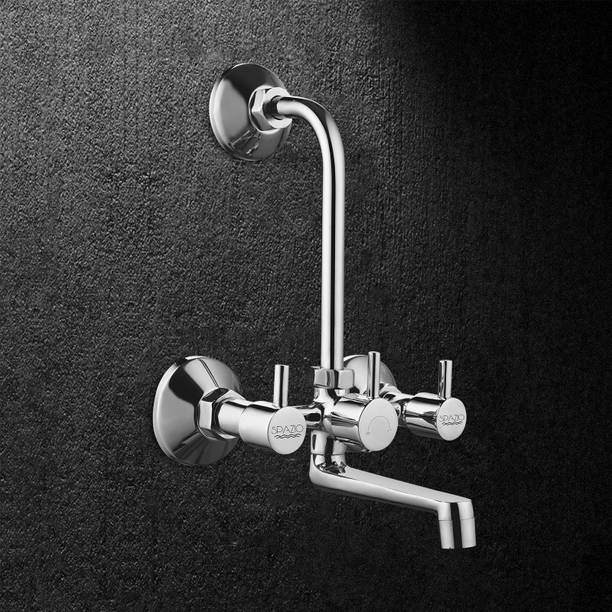 Spazio Turbo Series Brass 2 In 1 Wall Mixer With L Bend/Wall Mixer For Bathroom/Hot & Cold Water Control Tap For Shower & Spout/Rust-Proof, Chrome Finish Wall Mixer Faucet