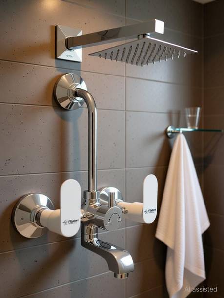 Flipkart SmartBuy Shower-FKTPM-105-Opal_01 Brass Wall Mixer With 190MM L-Bend and Square 6x6 Shower Combo (Chrome Finish) Wall Mixer Faucet