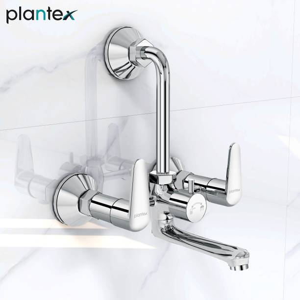 Plantex Brass 2 in 1 Wall Mixer L-Bend Provision for Overhead Shower with Brass Wall Flange & Teflon Tape/Mixer tap for bathroom (DOL-2320, Chrome) Wall Mixer Faucet