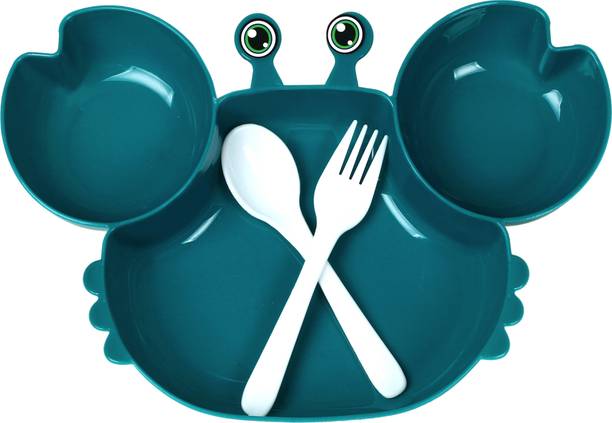 naughty kidz Baby Feeding Set for Kids and Toddlers-Includes Plate,Fork and Spoon Utensil Set  - Food Grade PP(BPA Free)-Durable, Dishwasher Safe