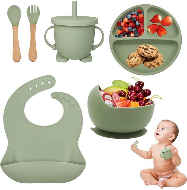 ARJ 6 Pcs Silicone Baby Feeding Set, BPA-Free & Microwave Safe, For Babies&Toddlers  - Food-Grade Silicone