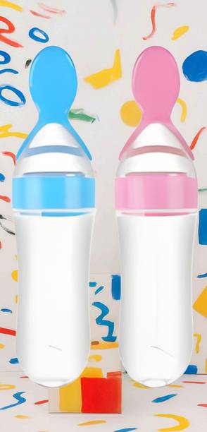 RK Brands 2 Pack Baby Feeding Spoon Feeder Bottles Combo BPA Free Soft Silicone  - BPA FREE PLASTIC AND SILICONE