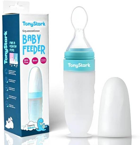 TONY STARK Squeezy Baby Food Feeder Bottle With Soft Feeding Spoon for 4 Months & Plus  - 90ml, Non-Toxic, BPA Free, Silicone Material