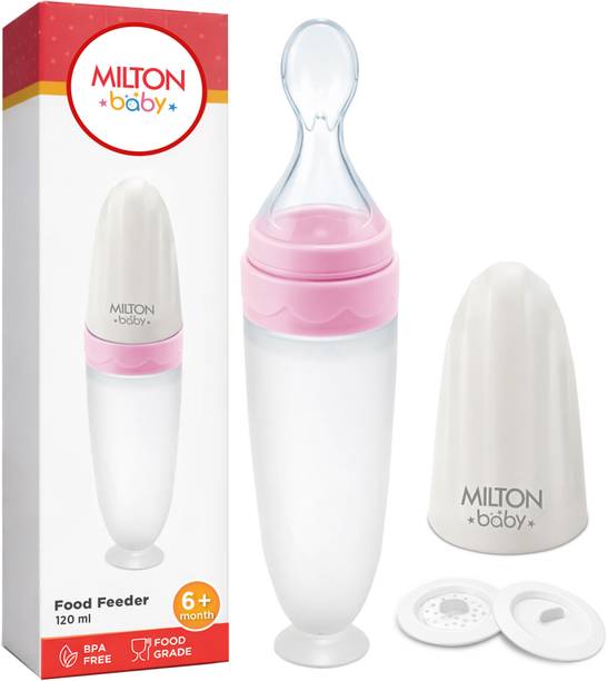 Milton Baby Silicone Spoon Food Feeder I BPA Free-Food Grade I Anti-Spill Base, Pink  - Silicone