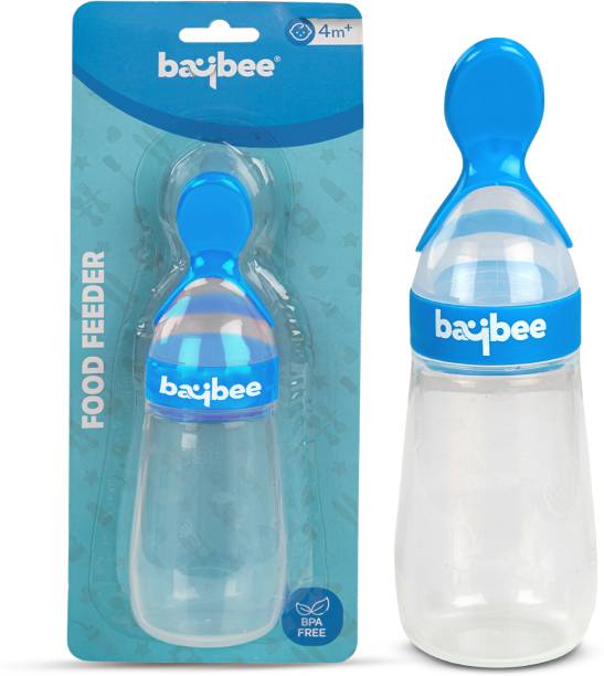 baybee BPA Free Silicone Squeezy Food Feeder Bottle with Spoon for Baby 3+ Months  - Silicone