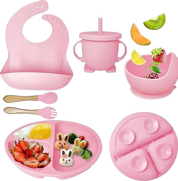 opriQ Baby Feeding Set,6 Piece Food Grade for Toddler Kids Divided Suction Plate  - 100% Food-Grade Silicone, Safe for Babies, Heat Resistant, Lead-Free