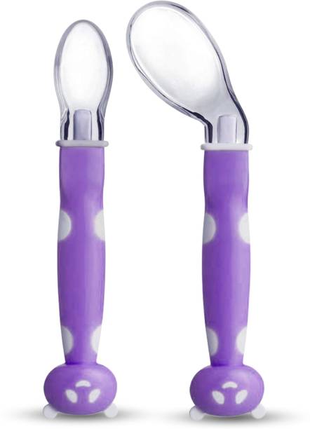 LuvLap Joy Star Baby Self Feeding Spoon Set, Soft Silicone Tip, BPA Free, 2 pcs,  - Silicone