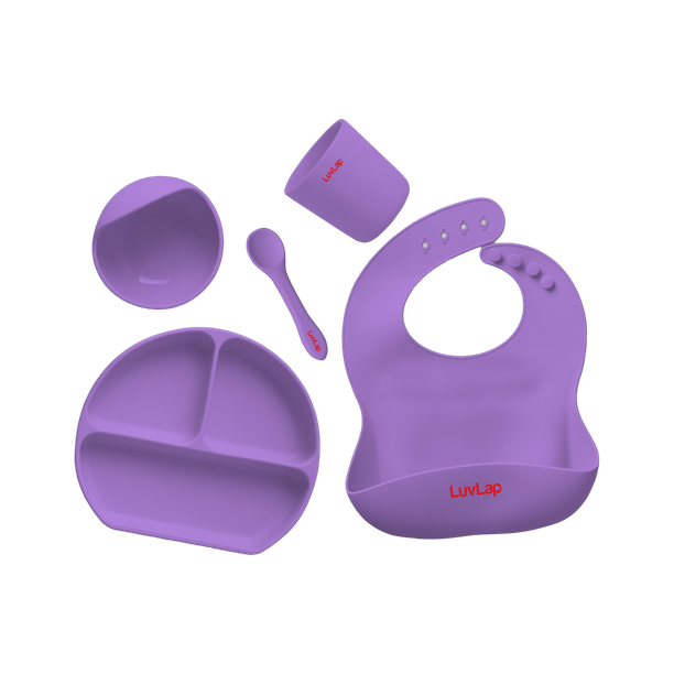 LuvLap 5-in-1 Silicone Baby Cutlery Set, Baby Feeding & weansing Essentials  - Silicone
