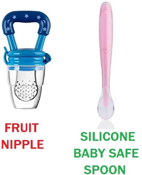 Jetrive Combo of Baby Fruit Feeder Nibbler + Baby Safe Training Spoon for Easy Feeding  - BPA Free Plastic