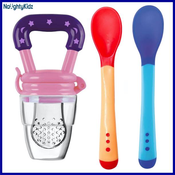 naughty kidz Combo of 2 Baby Feeding Spoon with 1 Food/Fruit Nibbler,For Baby, Infant  - Silicone