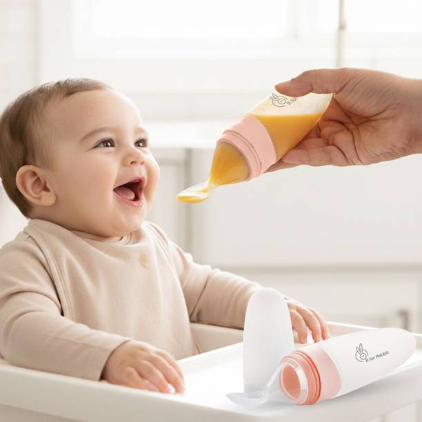 R for Rabbit First Feed Feeder Soft Feeding Spoon for Baby 4 Months & Plus, 90ml  - Non Toxic, BPA Free, Silicone Matterial
