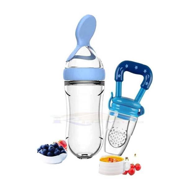 Kidsify 90ML Newborn Baby Feeding Bottle Toddler Silicone Squeeze Feeding Spoon Milk Cereal Training Feeder and Fruit feeder(Set of 2)  - Silicone