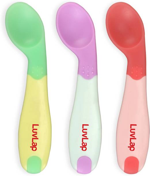 LuvLap Heat Sensing Baby Spoon Set of 3, BPA Free Material with Food Grade Heat Sensing tip, Self Feeding Utensil, Baby Weaning Spoon for Kids 3 Months+ - plastic