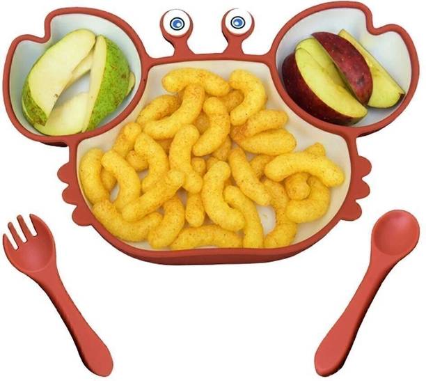 SAIL BOAT Silicone feeding plate with fork and Spoon for Baby,Kids and Toddler for Feeding  - Silicone, Toddler, baby, kids