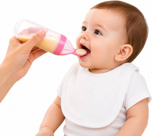 Milu & Moo Premium Baby Squeeze Feeding Spoon Bottle | One-Hand Food Dispenser for Babies  - Silicon bottle