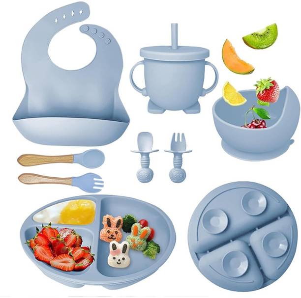 mellow Silicone Baby Feeding Set – BPA Free Toddler Dish Kit (Sky Blue)  - BPA-Free Silicone