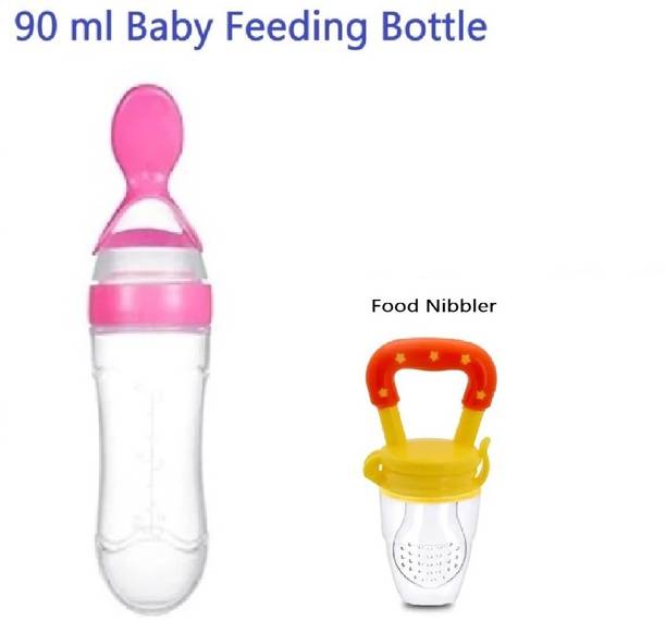 QinPin Premium Silicone New Born Baby Feeding Bottle 90 ml & Food Nibbler  - Silicone