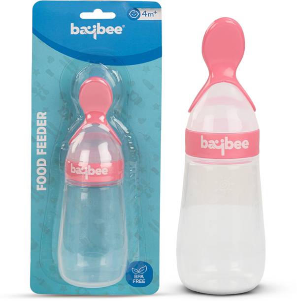baybee BPA Free Silicone Squeezy Food Feeder Bottle with Spoon for Baby 3+ Months  - Silicone