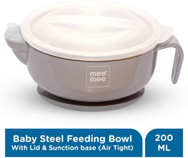 MeeMee Stay Warm Baby Steel Bowl with Suction Base (Grey)  - Steel