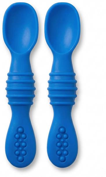 Little Kachhua Blue Silicone Feeding Spoon with Textured Non-Slip Grip Handle- 2 PACK  - BPA Free Food Grade silicon
