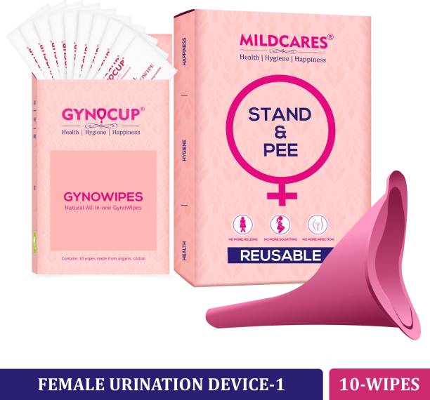 Mildcares Combo Stand and Pee Reusable Female Urination Device & Natural Intimate Wipes 10-Set (Pack of 1) Reusable Female Urination Device