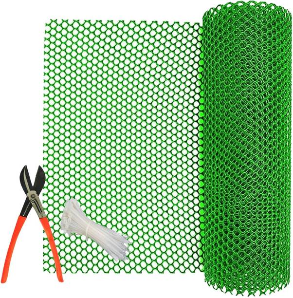 Singhal Garden Tree Guard Net 4 Ft X 5 Ft, Green with 1 Cutter & 50 PVC Tags Plastic Fence Post