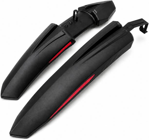 ABC AMOL BICYCLE COMPONENTS ront & Rear Mudguard with Reflective Tape and Plastic Clamp ,Color Red Black Full Length Front & Rear Fender