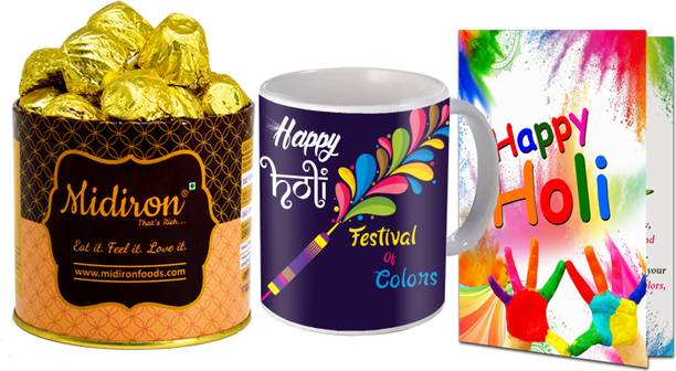 Midiron Handmade Delicious & Tasty Chocolate Box with Happy Holi Mug, Card Ceramic Gift Box