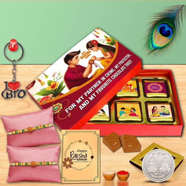 Midiron Rakhi Hamper for Brother with Chocolates, Coin, and Ritual Gift Pack for Bhai Assorted Gift Box