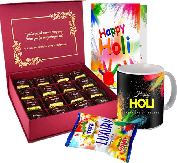 Midiron Holi Gift Items|Happy Holi Mug Gift Hamper|Natural Holi Colors Ceramic Gift Box